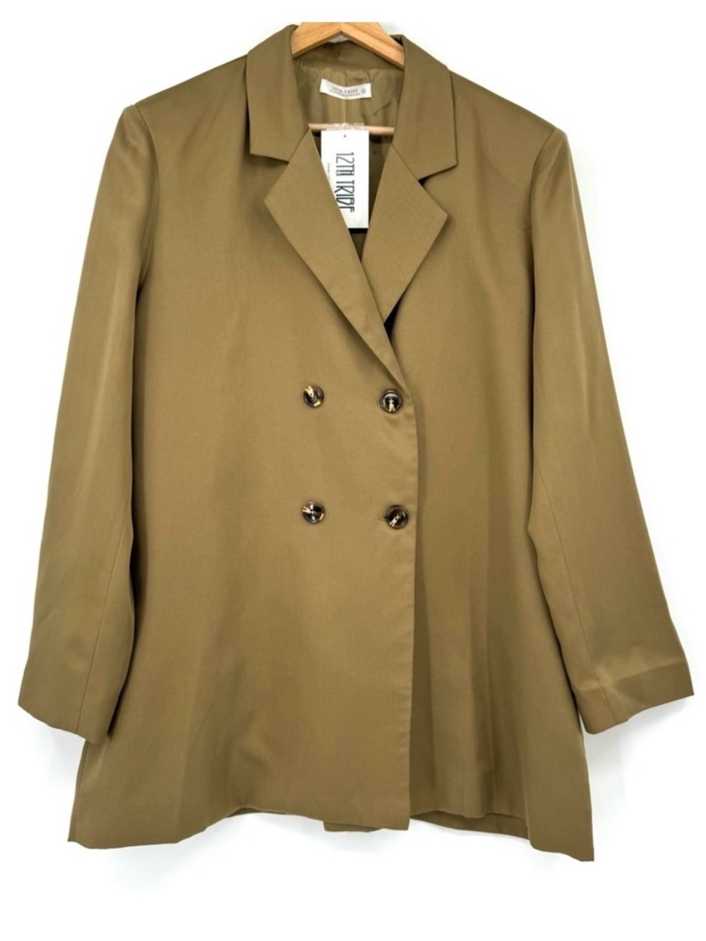 12th Tribe Lyocell Double Breasted Blazer Jacket Taupe Camel Oversized Size S
